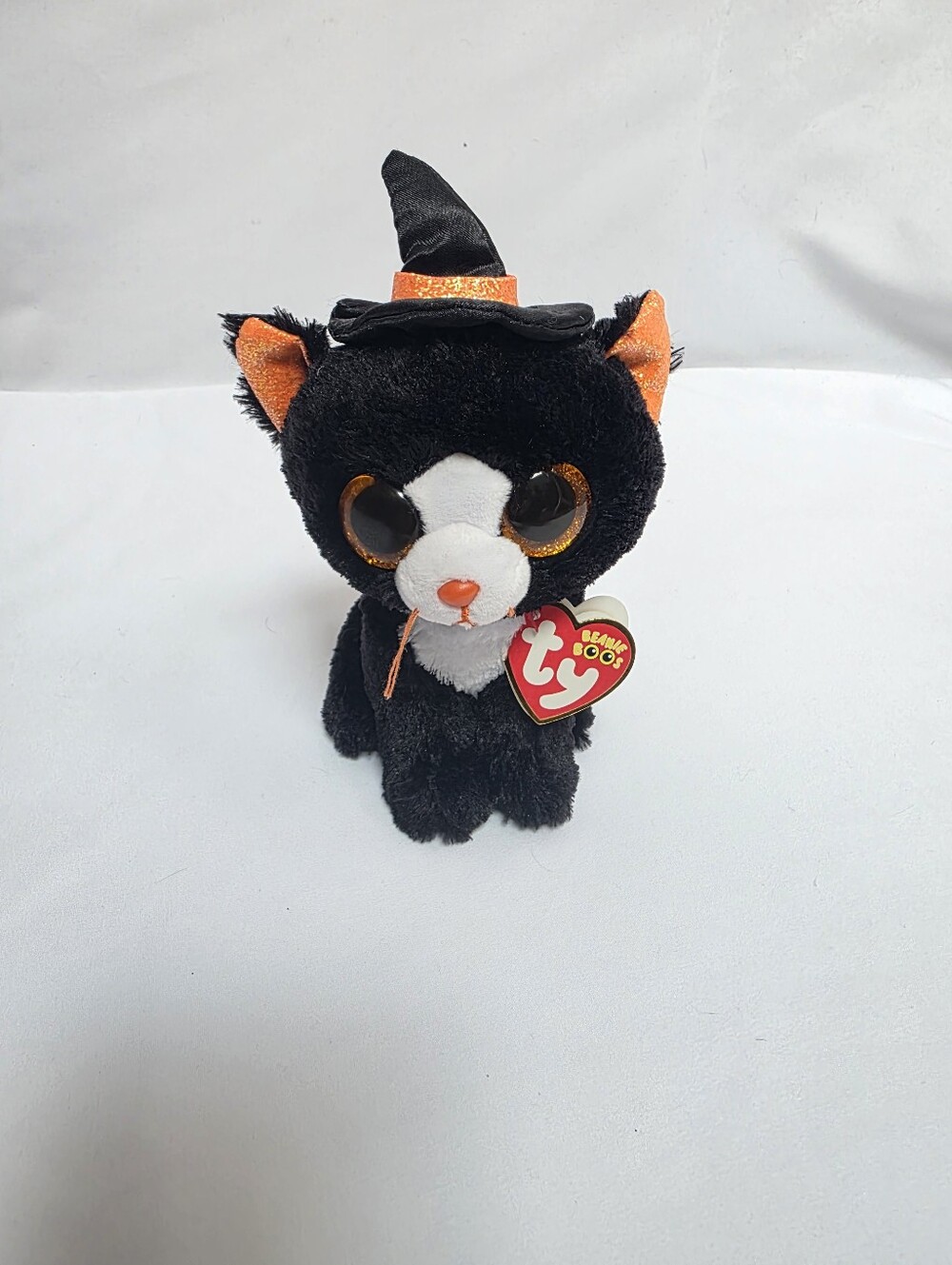 TY Beanie Boo Witchie Black Cat Halloween Plush 6" NWT Orange Eyes